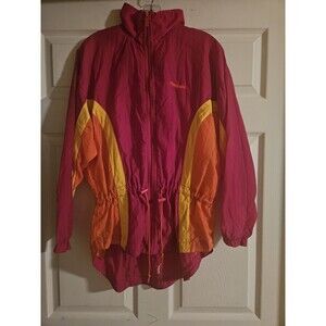 Vintage Reebok 80s 90s Windbreaker Jacket Medium Pink Orange Yellow Y2K Neon